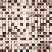 Мозаика Pixel mosaic PIX271 из мрамора Emperador Dark, light, Crema Nova 30.5x30.5 бежевая / коричневая матовая под мрамор, чип 15x15 мм квадратный