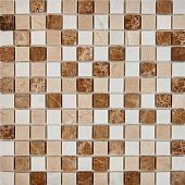 Мозаика Pixel mosaic PIX278 из мрамора Light Imperador, Dolomiti Bianco, Crema Nova 30.5x30.5 бежевая / коричневая полированная под мрамор, чип 23x23 мм квадратный