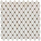 Мозаика Pixel mosaic PIX284 из мрамора Bianco Dolomite, Cinderella Grey 30.5x34.2 белая полированная под камень / орнамент, чип 39x24 мм ромб