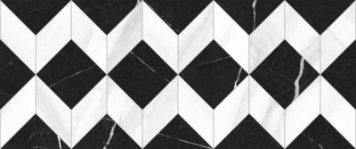 Настенная плитка Global Tile 10100000450 Aurora орнамент 60x25 черно-белая глянцевая под камень