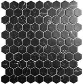 Мозаика Vidrepur С0003240 Hex Supreme Marquina (на сетке) 31.7x31.7 черная матовая под камень, чип гексагон