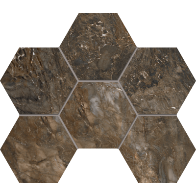 Мозаика ESTIMA Mosaic/BR04_NS/25x28,5/Hexagon Bernini Dark Brown 25x28.5 коричневая неполированная под камень, чип гексагон