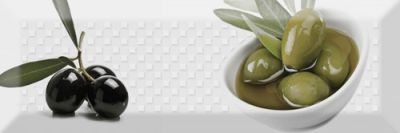 Декоративная плитка Absolut Keramika Decor Olives 02 10x20 белая глянцевая с фруктами 