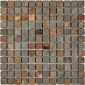 Мозаика Pixel mosaic PIX299 из сланца Slate Rusty 30.5x30.5 серая / коричневая натуральная под камень / оттенки цвета, чип 23х23 мм квадратный