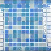 Мозаика Vidrepur 1043437 Lux 403 (на сетке) 31.7х31.7 голубая глянцевая оттенки цвета, чип 25х25 квадратный