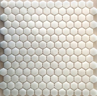 Мозаика Gidrostroy Glass Mosaic TN-004 30x30 стеклянная белая глянцевая, шестиугольный чип (гексагон)
