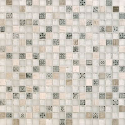 Мозаика Orro mosaic LIGHT TALISMAN 30x30 микс бежевая/серая глянцевая с орнаментом, чип 15x15 квадратный