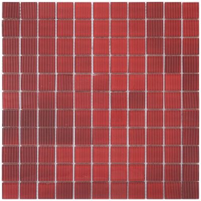 Мозаика Rose Mosaic JS4005 Stripes 32.7x32.7 красная глянцевая полосы, чип 25x25 квадратный