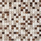 Мозаика Pixel mosaic PIX277 из мрамора Emperador Dark, White Wooden, Dolomiti Bianco 30.5x30.5 бежевая / коричневая полированная под мрамор, чип 15x15 мм квадратный