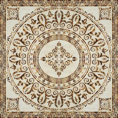 Ковер из керамогранита Infinity Ceramic Tiles Castello Tramonte Roseton Beige 120x120 (60x60x4) бежевый глазурованный глянцевый с орнаментом