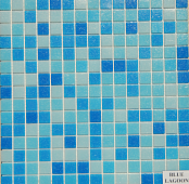 Мозаика Rose Mosaic A11+A12+A13+A14+A15 Blue Lagoon 1 32.7x32.7 микс голубая / синяя глянцевая, чип 20x20 квадратный