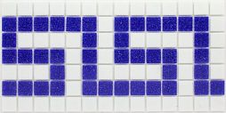 Мозаика Rose Mosaic K 07 Бордюр 15x30.5 белая / синяя глянцевая с орнаментом, чип 20x20 квадратный