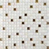 Мозаика Pixel mosaic PIX705 из стекла 30x30 белая / золотая глянцевая под перламутр, чип 15x15 мм квадратный
