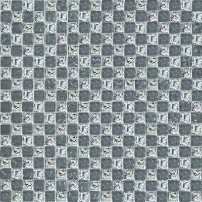 Мозаика Роскошная мозаика МС 647 30x30 шахматка серая/платиновая рифленая глянцевая, чип 15x15 квадратный