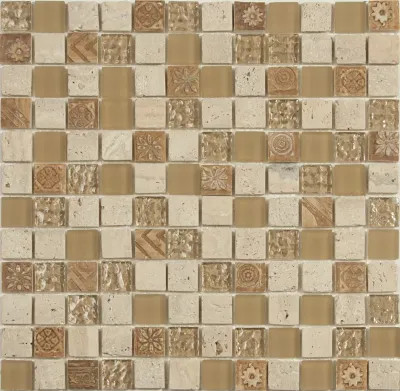 Мозаика NSmosaic S-801 EXCLUSIVE 29.8x29.8 бежевая матовая с орнаментом / под  камень, чип 23x23 квадратный