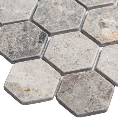 Мозаика Star Mosaic С0003570 Hexagon VLg Tumbled 30.5x30.5 серая матовая под мрамор, чип 64x74 мм гексагон