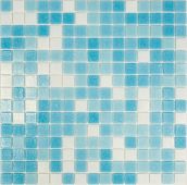 Мозаика Rose Mosaic A02+A11+A12+A13 Blue Ice 32.7x32.7 микс голубая / белая глянцевая, чип 20x20 квадратный