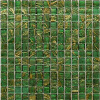 Мозаика ROSE MOSAIC GA26 Gold Star (размер чипа 20x20 мм) 32.7x32.7 зеленая глянцевая авантюрин