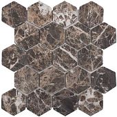 Мозаика Star Mosaic JMST6308TM / С0003828 Hexagon Dark Emperador Tumbled 26x28.2 серая матовая под мрамор, чип 63x63 мм гексагон