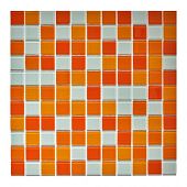 Мозаика Pixel mosaic PIX010 из стекла 30x30 белая / оранжевая глянцевая под камень / оттенки цвета, чип 25x25 мм квадратный