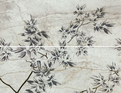 Керамогранит Fanal Dec Essence Autumn Ivory A Nplus 89x118.2 серый / бежевый полированный металл / орнамент / растительность