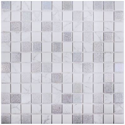 Мозаика Vidrepur С0003030 Antarctica Mosaic Frost (на сетке) 31.7х31.7 белая глянцевая, чип 25x25 квадратный