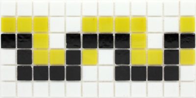 Мозаика Rose Mosaic K 06 Бордюр 13x26 белая / желтая / черная глянцевая с орнаментом, чип 20x20 квадратный