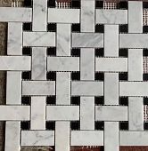 Мозаика Marble Mosaic Carpet Series Basket Weave Bianco Pol 30.5x30.5 микс белая / черная полированная под камень, чип 30x60 / 15x15 прямоугольный / квадратный