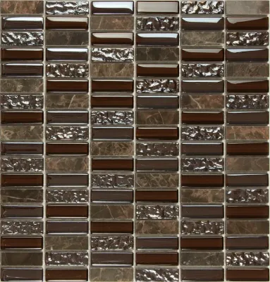 Мозаика NSmosaic S-803 EXCLUSIVE 29.8x30.5 коричневая глянцевая моноколор / под камень, чип 15x48 прямоугольный