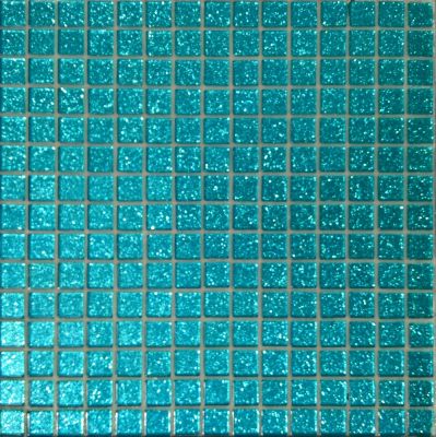 Мозаика Rose Mosaic F129 Shiny 32.7x32.7 голубая глянцевая с искрящимся эффектом, чип 20x20 квадратный