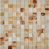 Мозаика Pixel mosaic PIX204 из оникса Jade verde 30.5x30.5 кремовая / коричневая полированная под оникс, чип 23x23 мм квадратный