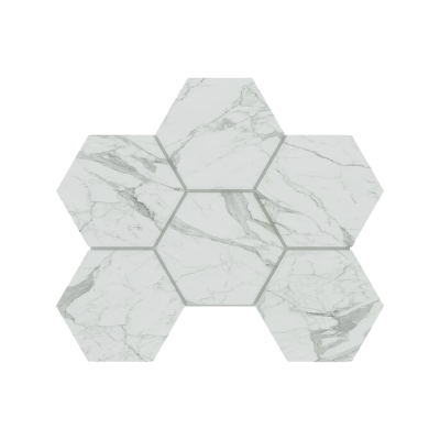 Мозаика Estima Mosaic/MN01_PS/25x28,5/Hexagon Montis White 25x28.5 белая / серая полированная под мрамор, чип гексагон