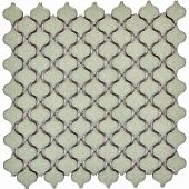 Мозаика Pixel mosaic PIX624 из керамогранита 29.5x29.5 зеленая глянцевая под камень, чип 35х40 мм арабески