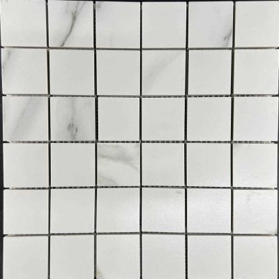 Мозаика Velsaa RP-142898-03 Statuario Eva Satin Mosaic 30х30 белая сатинированная под мрамор, чип 47х47 мм квадратный