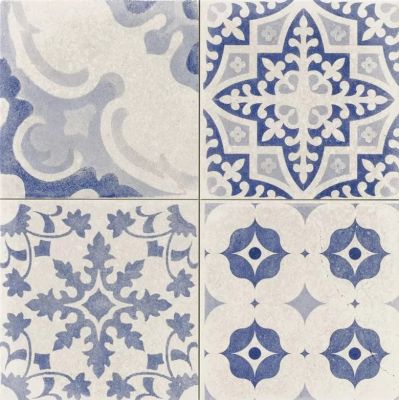 Керамогранит ковер Realonda Skyros Deco Blanco 44.2x44.2 бело-голубой сатинированный пэчворк