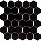 Мозаика Pixel mosaic PIX611 из керамогранита 27x28.5 черная матовая под камень, чип 51х59 мм гексагон