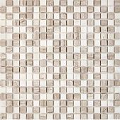 Мозаика Pixel mosaic PIX280 из мрамора White Wooden, Dolomiti Bianco 30.5x30.5 бежевая полированная под мрамор, чип 15x15 мм квадратный