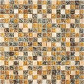 Мозаика Pixel mosaic PIX704 из оникса и стекла 30x30 серая / коричневая матовая / глянцевая под камень, чип 15x15 мм квадратный
