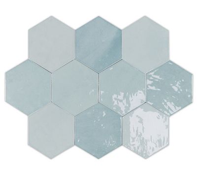 Настенная плитка WOW 122081 Zellige Hexa Aqua 10.8x12.4 голубая глянцевая под камень