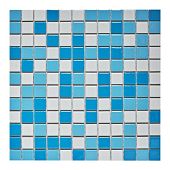Мозаика Pixel mosaic PIX 644 из керамогранита 31.5x31.5 белая / синяя глянцевая под камень / оттенки цвета, чип 25х25 мм квадратный