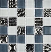 Мозаика Роскошная мозаика МС 2355 30x30 микс серая/белая/платиновая глянцевая, чип 23x23 квадратный