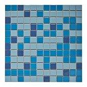 Мозаика Pixel mosaic PIX 643 из керамогранита 31.5x31.5 синяя / голубая глянцевая под камень / оттенки цвета, чип 25х25 мм квадратный