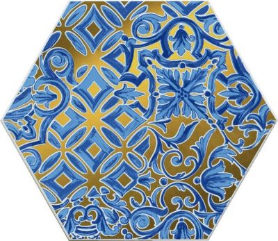 Декоративная плитка Kerama Marazzi VT/A428/24000 Талья 2 20х23.1 синяя / золотая глянцевая с орнаментом