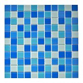 Мозаика Pixel mosaic PIX001 из стекла 30x30 белая / голубая / синяя глянцевая под камень / оттенки цвета, чип 25x25 мм квадратный