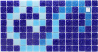 Мозаика Rose Mosaic K 09 Бордюр 17.5x32.7 голубая / синяя глянцевая с орнаментом, чип 20x20 квадратный