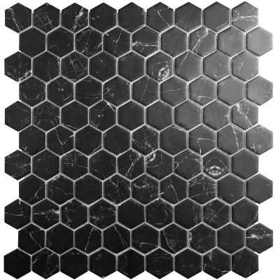 Мозаика Vidrepur С0003240 Hex Supreme Marquina (на сетке) 31.7x31.7 черная матовая под камень, чип гексагон