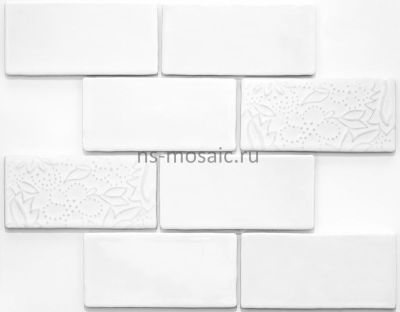 Декоративная плитка NSmosaic RUSTIK PQ73150-6 150х73 белая глянцевая узор