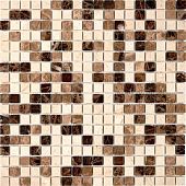 Мозаика Pixel mosaic PIX268 из мрамора Emperador Dark, light, Crema Nova 30.5x30.5 бежевая / коричневая полированная под мрамор, чип 15x15 мм квадратный