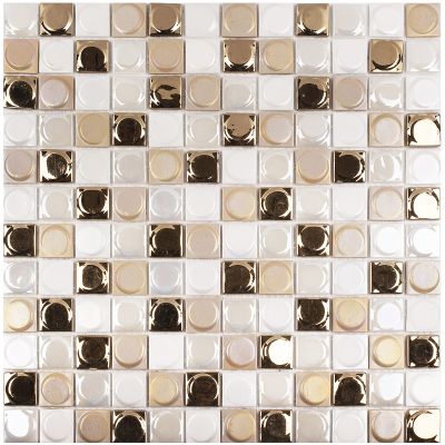 Мозаика Vidrepur С0002290 Mix Aura Gold Blend (на сетке) 31.7х31.7 микс матовая / рельефная перламутр, чип 25x25 квадратный / круглый