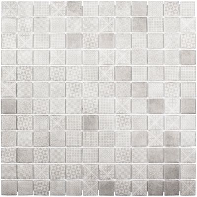Мозаика Vidrepur С0002554 Born Grey (на сетке) 31.7x31.7 серая матовая с орнаментом, чип 25x25 квадратный